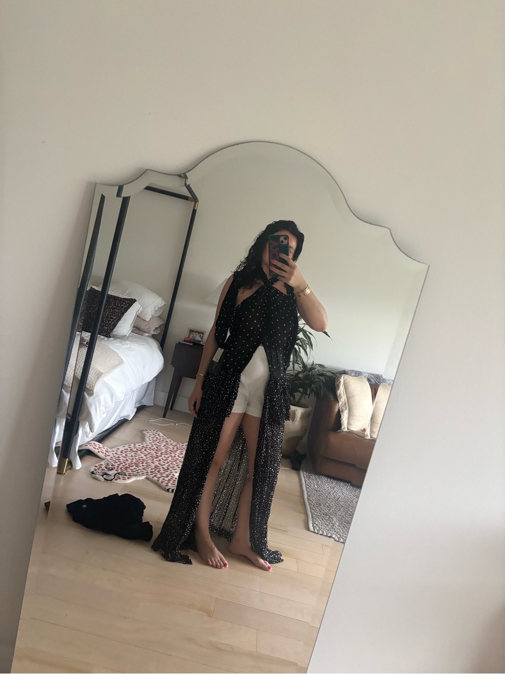 Zara Black Sheer Polka Dot Maxi Duster